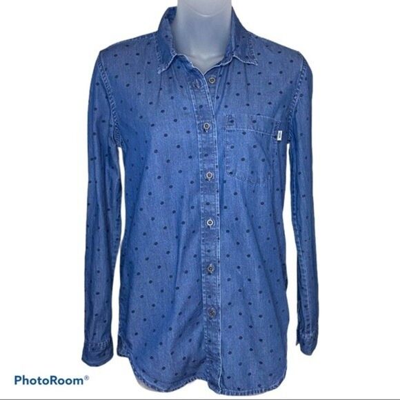 Vans Women’s So Rowdy Dot Print Button-Down Shirt Size X-Small - Picture 2 of 7